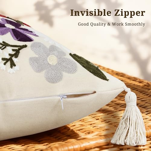 Floral Embroidered Pillow Covers 18x18 Inch Set of 1, White Purple - color: Blooming Daisy