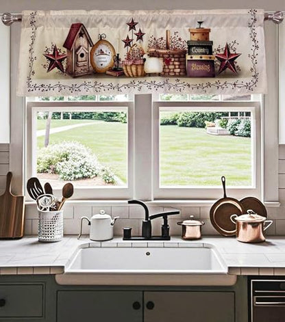 Country Stars Farmhouse Window Curtain Valance 52 X 16 Inches - color: Star