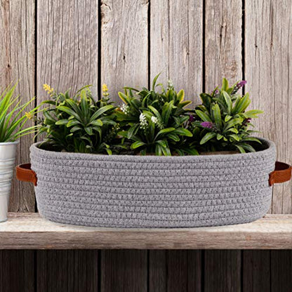 2 Pack Cotton Rope Small Woven Basket,Toilet Paper Basket,Room Storage Basket with Handles for Bathroom, 13"x5.9"x4" Gary - color: 2 pack Gray
