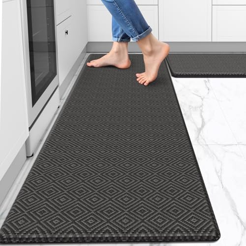 Kitchen Mat 2PCS Kitchen Rugs Cushioned Anti-Fatigue Rug Standing Desk Mat - color: Dark Grey, size: 59"L x 17.3"W x 0.4"Th