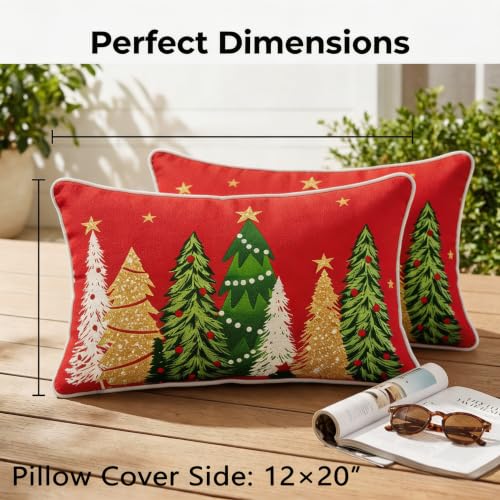 JMGBird Christmas Tree Outdoor Pillow Covers 12x20 Inch, Set of 2, Red, with Pillow Inserts Included - color: Paisley, size: 20" x 12" (Pack of 2)