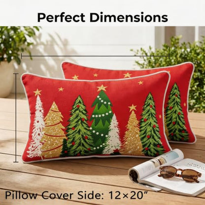 JMGBird Christmas Tree Outdoor Pillow Covers 12x20 Inch, Set of 2, Red, with Pillow Inserts Included - color: Paisley, size: 20" x 12" (Pack of 2)