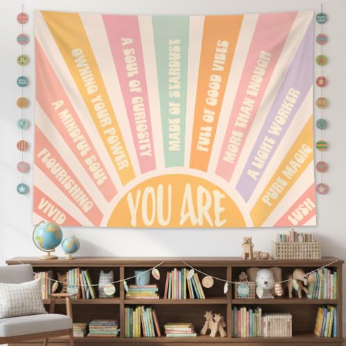 Zussun Boho Sunshine Inspirational Classroom Tapestry Backdrop 60 x 44 Inch - color: Orange Navy, size: 60"L x 44"W