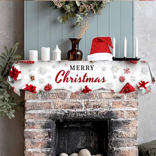 NYZE Christmas Mantel Scarf 70 x 17 Inch Fireplace Mantel Scarf Cover Decoration for Christmas Fireplace Scarf Shelf Top Runner Holiday Winter Home Decor - size: 70 x 17 in, style: Merry Xmas 2