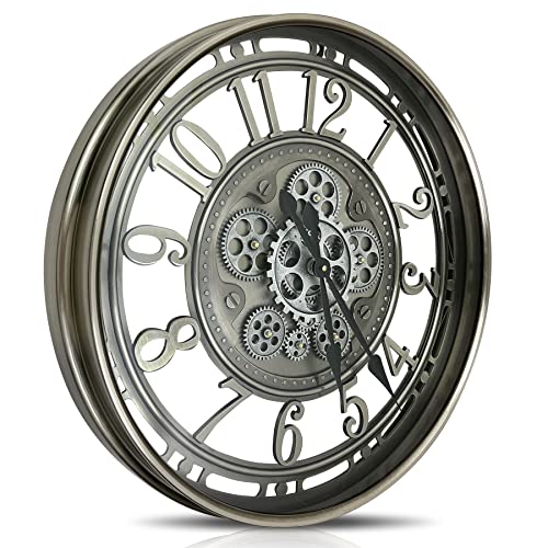Real Moving Gears Wall Clock Large Modern Metal Clocks for Living Room Decor, Industrial Steampunk Unique Vintage Rustic Decorative Clock for Home Farmhouse Office, 21 Inch,Gunmetal Arabic - color: Gunmetal Arabic, size: 21 Inch