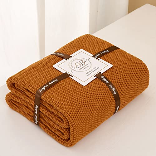 Longhui bedding Burnt Orange Cotton Cable Knit Throw Blanket for Couch Sofa Chair Bed Home Decorative, 3.4 Pounds 60 x 80 Inch Woven Throw Blankets with Bonus Laundering Bag - color: Burnt Orange, size: 60"x80"