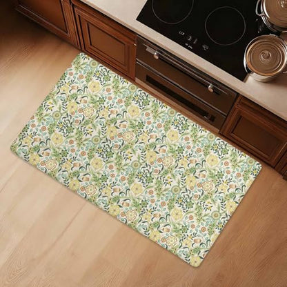 Kitchen Floor Mat 36x20in Waterproof Anti-Fatigue Kitchen Mats - color: Green Flower Clusters
