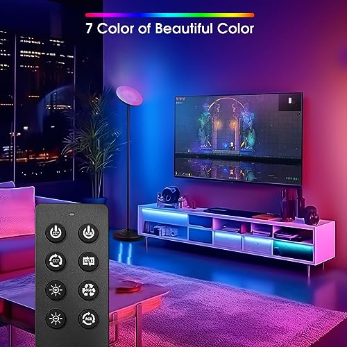 RGB LED Torchiere Floor Lamp with Remote Control for Living Room - color: Matte Black+RGBCW Bulb