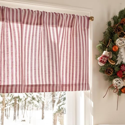 jinchan Linen Boxter Stripe Valances for Window 16 inch, Xmas Red, 1 Panel - color: Boxter Stripe | Xmas Red on Linen, size: 50"W x 16"L (Pack of 1)