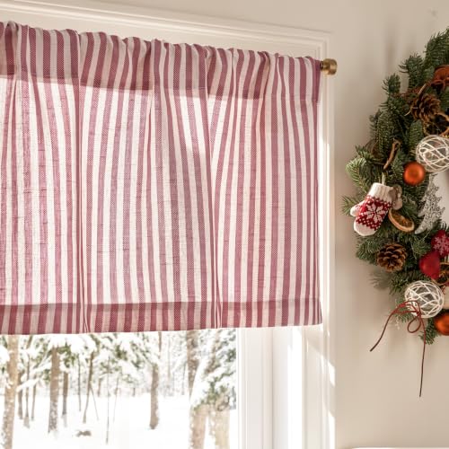 jinchan Linen Boxter Stripe Valances for Window 16 inch, Xmas Red, 1 Panel - color: Boxter Stripe | Xmas Red on Linen, size: 50"W x 16"L (Pack of 1)