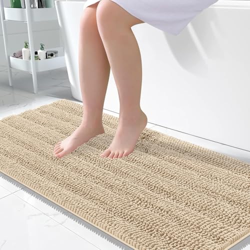 OLANLY Thick Large Bathroom Rugs 50x30, Soft Chenille Bath Rugs, Beige - color: Beige, size: 50" X 30"