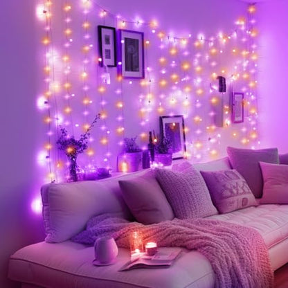 Minetom Halloween Curtain Lights, 300 LEDs Twinkle Fairy Lights, 8 Modes - color: Orange & Purple, size: 1 Pack