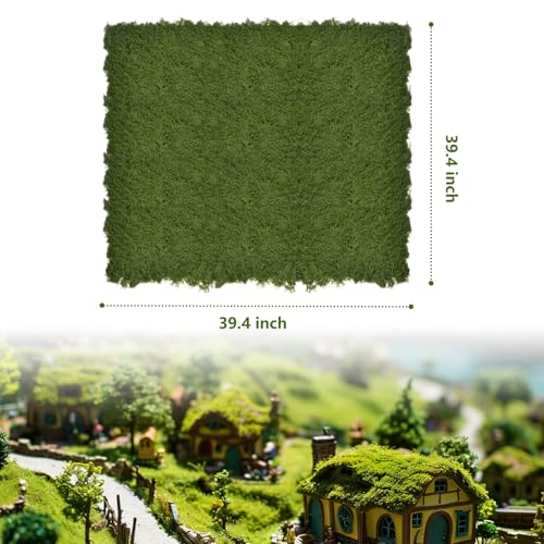 Fake Moss Table Runner for Decor, 39.4" x 39.4" Soft Fluffy Faux Moss Mat, Artificia Dark Green Moss Roll Fake Grass for Crafts, Fairy Garden, Enchanted Forest, Wedding, Party, (39.4" x 39.4") - size: 39.4" x 39.4"