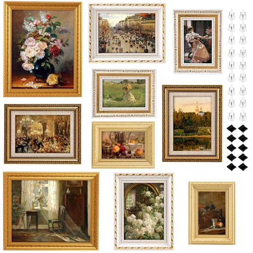 10-Pack Gold Vintage Picture Frames Set, Antique Gallery Wall Frame Set - color: Golden