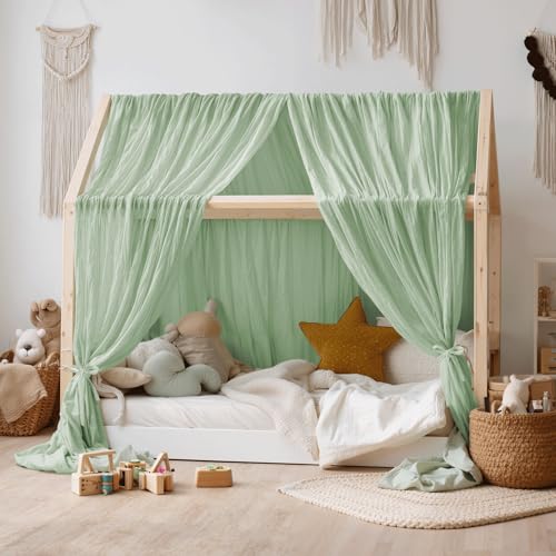 NICETOWN Sage Green Kids Bed Canopy for Bedroom - Decorative Soft Voile Sheer Window Scarf DIY Ascot Top Bed Scarf for Kids Room, W114 x L160, 1 Panel - color: Sage Green, size: 114"W x 160"L (Pack of 1)