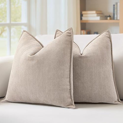 MIULEE Pack of 2 Beige Euro Shams Chenille Pillow Covers 26x26 Inch - color: Beige, size: 26" x 26" (Pack of 2)