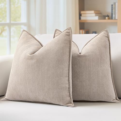 MIULEE Pack of 2 Beige Decorative Chenille Pillow Covers 20x20 Inch - color: Beige, size: 20" x 20" (Pack of 2)