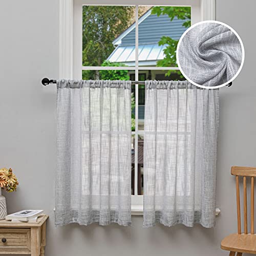 Beda Home Linen Textured Curtain Panels Kitchen Living Room-LtGrey 36Wx36L - color: Light Grey, size: 36"W x 36"L (Pack of 2)
