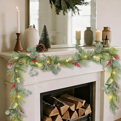 DR.DUDU 9FT Prelit Christmas Garland with Lights Mantel Decorations - size: 9FT
