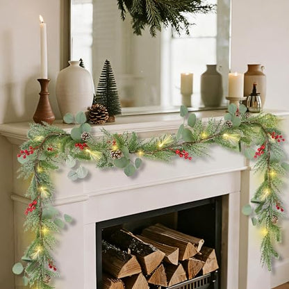 DR.DUDU 9FT Prelit Christmas Garland with Lights Mantel Decorations - size: 9FT