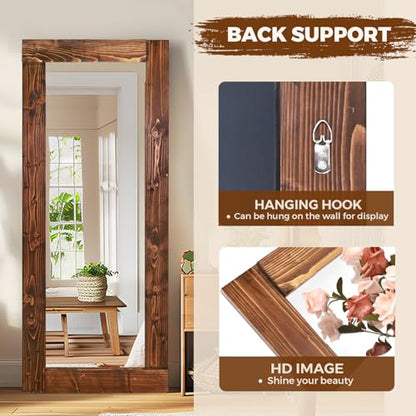 58x24in Full Length Mirror, Solid Wood Convex Frame, Brown - color: Brown-convex Frame, size: 58"L x 24"W