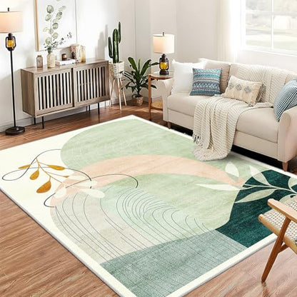 MUJOO 5x7 Area Rugs Washable Low Pile Non Slip Mid Century Modern Large - color: Green（modern）, size: 5' x 7' (Rectangular)