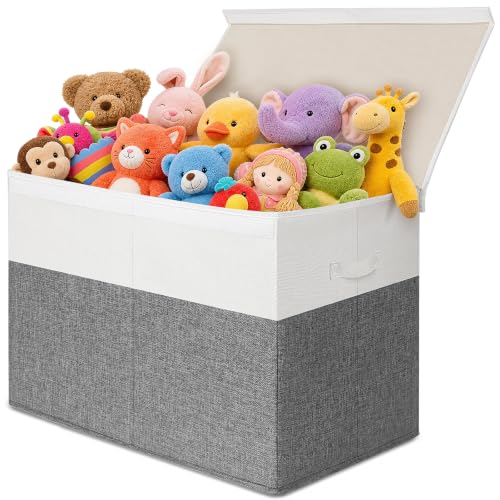INDRESSME 122L Large Toy Storage Box, Lid & Dividers, Grey & White - color: Grey & White, size: 26"x17"x17"