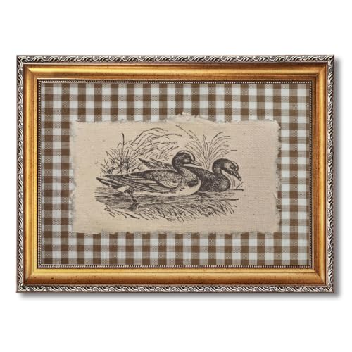 Ripiyome Retro Gold Frame Vintage Duck Wall Art Rustic Farmhouse Brown Gingham Duck Decor Poster Canvas Print Country Cottage Illustration Cottagecore Animal Pictures for Living Room 8X10inch - color: style-1 Retro Gold Frame, size: 8"L x 10"W