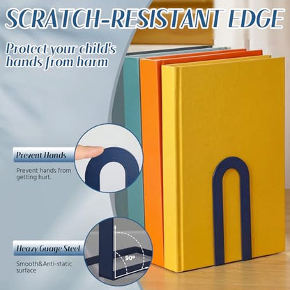 Chunful 6 Pcs Blue Metal BookEnds Shelves, 5.5 x 3.75 x 2.25 in - color: Blue, size: 5.5*3.75*2.25inch