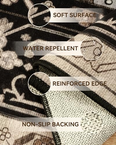 RELEANY Washable Area Rug, Runner 2'x6', Black/Neutral - color: Black/Neutral, size: 2' x 6' (Rectangular)