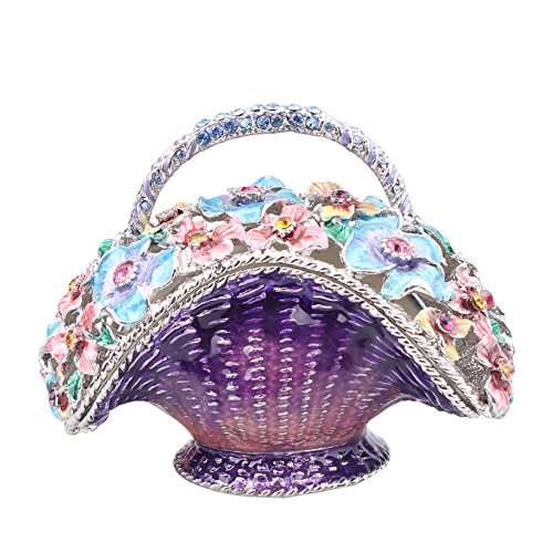 Purple Flower Basket Trinket Box Jewelry Box Hand Painted Decorative Box with Hinged Lid Ring Earring Holder Table Figurine Collectible - color: Purple Flower Basket