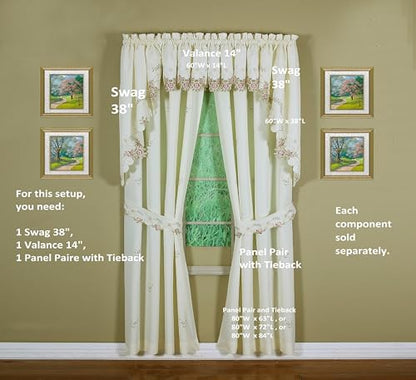 Today's Curtain Verona Reverse Embroidery Panel Pair and Tiebacks, 63", Ecru/Rose, 80" W X 63" L - color: Ecru/Rose, size: 80"W x 63"L (Pack of 1)