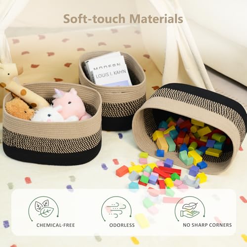 ECDYQXVU 15x10x9 Inch Woven Cotton Rope Storage Basket, 3 Pack - color: Gradient Black/Brown, size: 3 Pack