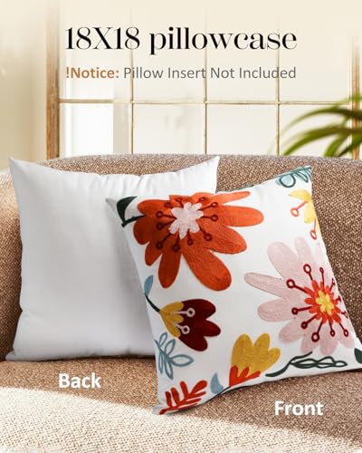 Embroidered Throw Pillow Cover, 18x18 Inch, Bold Floral - color: Artistic Flowers, size: 18" x 18" (Pack of 1)