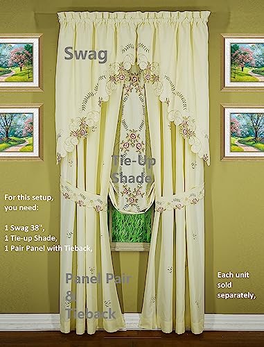 Today's Curtain Verona Reverse Embroidery Tie-Up Shade, 63", Ecru/Rose, 50" W X 63" L - color: Ecru/Rose, size: 50"W x 63"L (Pack of 1)