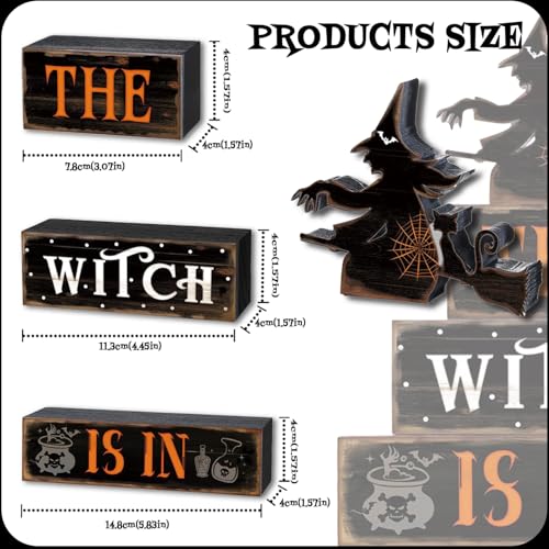 Halloween Decor Indoor - Rustic Wooden Witch Signs Home Decorations for Farmhouse Kitchen, Shelf, Living Room, Tabletop Decorations, Suitable for Fall Party Table Centerpiece - style: Halloween