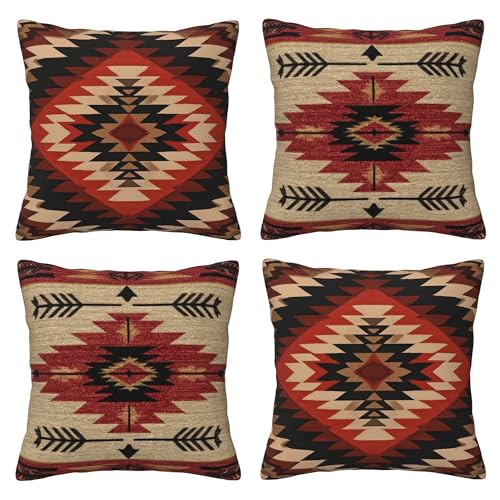 Aztec Throw Pillow Covers 18 X 18 Inch Set of 4 Decorative Cushion Cover Home Decor for Sofa Chair Couch Bedroom Living Room - color: Aztec