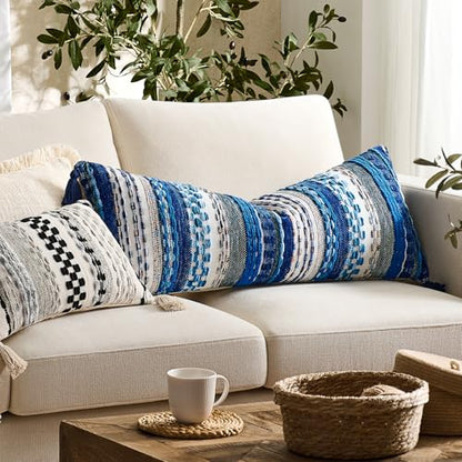 Kevin Textile Boho Tufted 12x20 Inch Lumbar Pillow Cover 1 Pack, Blue - color: Blue, size: 20" x 12" (Pack of 1)