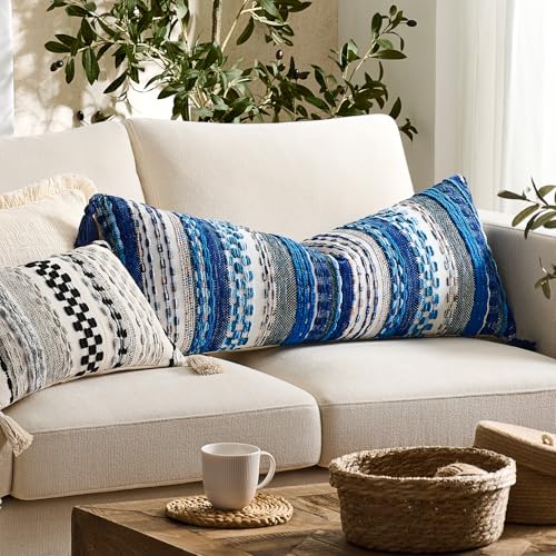 Kevin Textile Boho Tufted 14x20 Inch Lumbar Pillow Cover 1 Pack, Blue - color: Blue, size: 20" x 14" (Pack of 1)