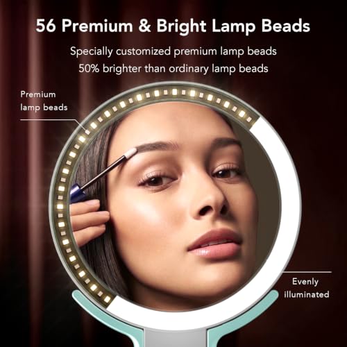 LitBear Travel Makeup Mirror with Light, Rechargeable Double-Sided 10X/1X Magnifying Mirror, Portable Lighted Beauty Mirror, 3 Color Lighting, Dimmable Touch Screen, Tabletop Handhold Hanging (Green) - color: Green