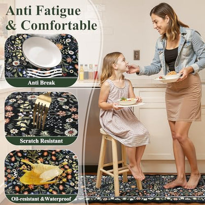 Yamaziot Boho Anti Fatigue Kitchen Rug Set of 3 Scalloped Non-Slip, Black - color: Black, size: 17.3"x29"+17.3"x35"+17.3"x47"
