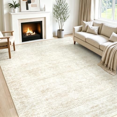 8x10 Area Rugs, Beige Washable Geometric Boho Rug for Living Room, Bedroom - color: Beige, size: 8' x 10' (Rectangular)