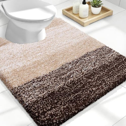 OLANLY Luxury Toilet Rugs U-Shaped 24x20, Soft Absorbent Microfiber Mat - color: Brown, size: 24" X 20" Contour Rug