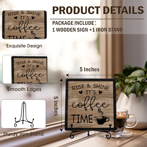 Funny Coffee Bar Decor, 5"x5" Coffee Bar Sign - color: Earthy Medium Oak