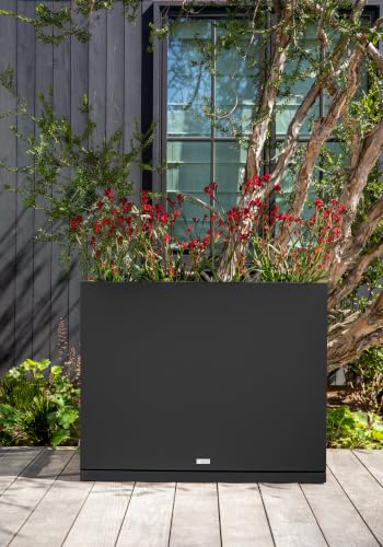 Veradek Block Series Span Planter & Drip Tray - Rectangular Outdoor Planter - color: Black, size: Medium - with saucer