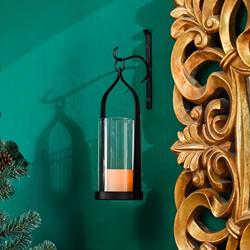 Hanging Wall Sconce Medieval Modern Wall Mounted Hurricane Candle Holder Glass & Metal Farmhouse Handcrafted Wall Art Decorations, Black Set of 2 HT21-0205B2 - color: Black-set of 2