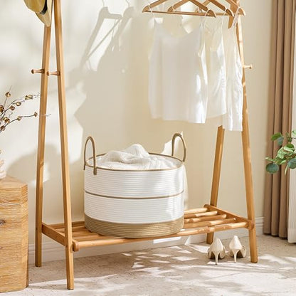 KAKAMAY Large Blanket Basket with Handles, Storage Basket for Living Room - color: Brown and White