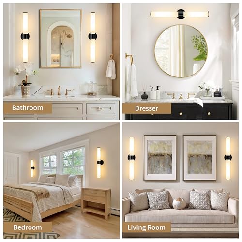 Black Battery Operated Wall Sconces Set of 2 with White Glass Lamp Shade - color: Black（White Glass）