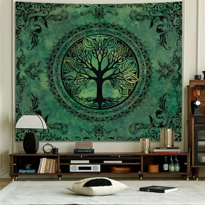 Green Boho Tapestry for Bedroom, Large Hippie Tree of Life Wall Tapestries - color: Green Tapestry, size: 90"L x 71"W