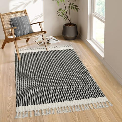 Lahome Boho Bathroom Rugs, 3x5 Washable Area Rug for Kitchen Bedroom Entry - color: Black, size: 3' x 5' (Rectangular)